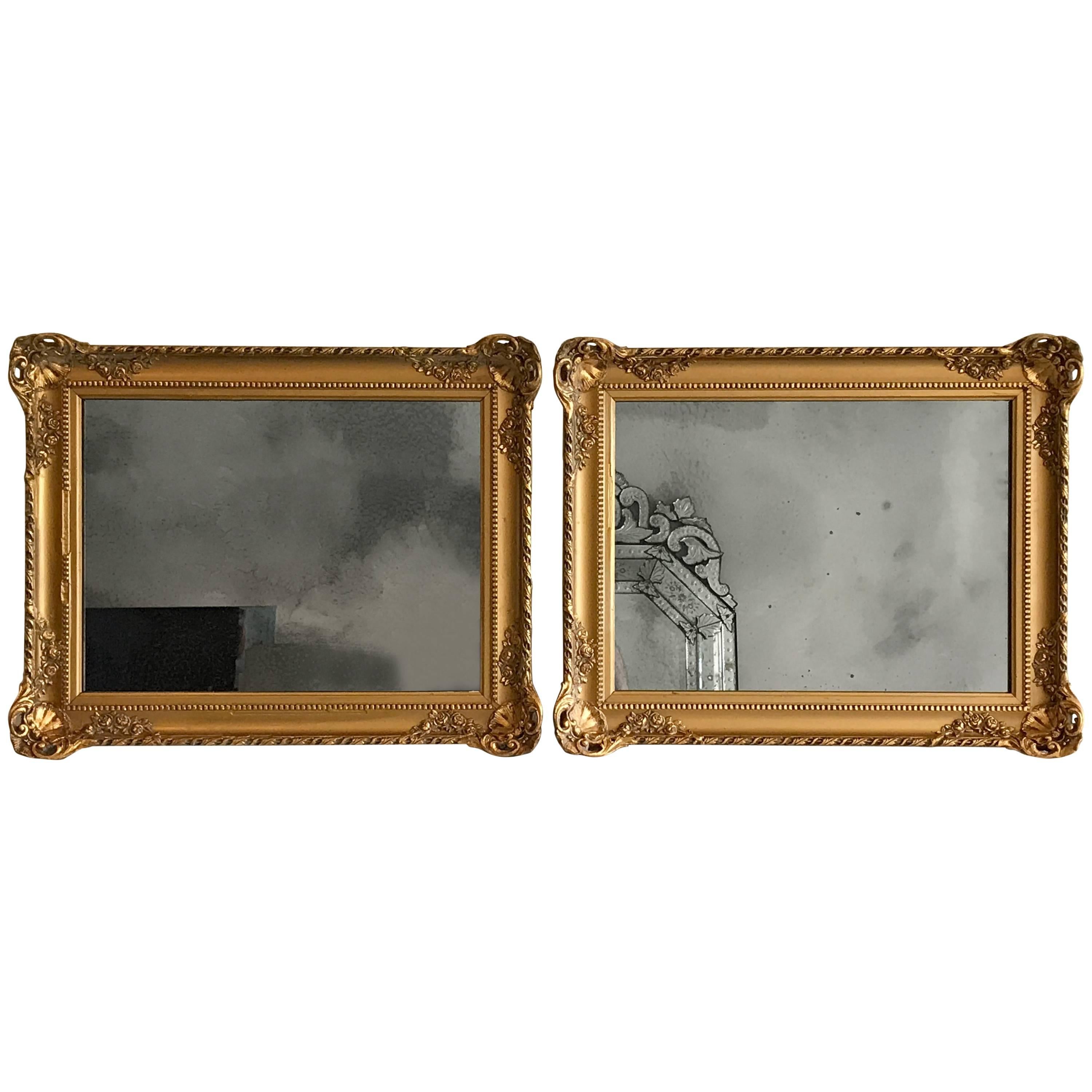 Pair of Small Scale Baroque Gold Gilt Mirrors, Early 20th Century