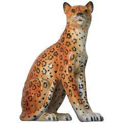 Vintage Italian Ceramic Leopard Statue, 1970s