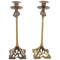 Pair of Art Nouveau 19th Century Brass Candlesticks