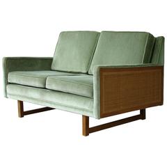 Danish Modern Velvet and Cane Loveseat or Sofa after Peter Hvidt