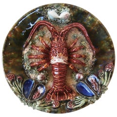 Assiette murale portugaise à homard en majolique de Palissy, datant d'environ 1940