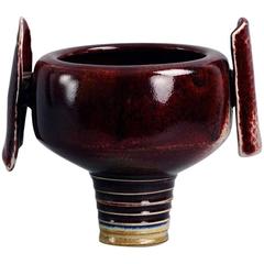Wing Form Footed Bowl with Oxblood Glaze by Johan Broekema, the Netherlands