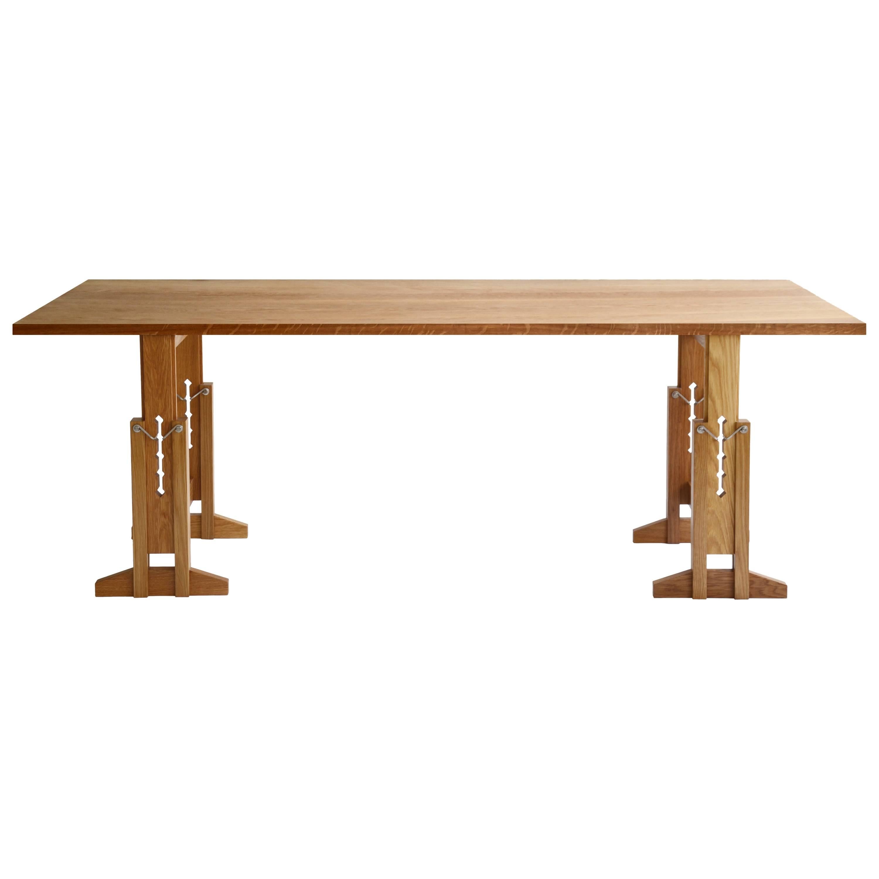 Contemporary Trestle Table "Work" in Solid White Oak by Casey Lurie USA For Sale