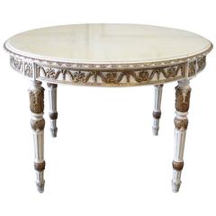20th Century Louis XVI Round Painted and Gilt Center Table