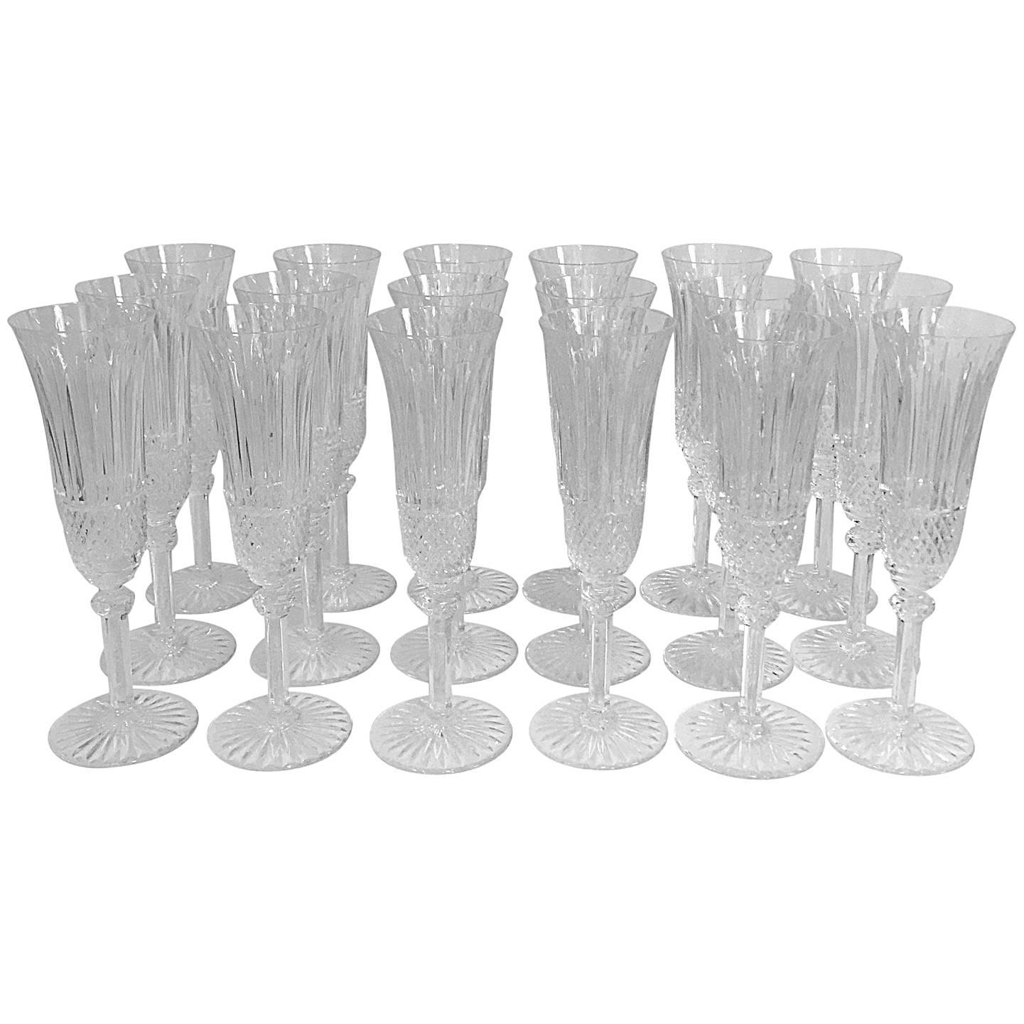 Set of 18 Saint Louis Crystal Tommy Champagne Flutes
