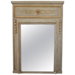 20th Century Painted and Gilt Carved Trumeau Mirror