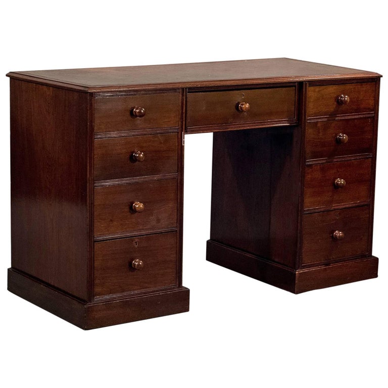Antique Writing Study Pedestal Desk Leather Top Victorian Mahogany Antique Writing Study Pedestal Desk Leather Top Victorian Mahogany, circa 1890 For Sale - Antique Writing Study Pedestal Desk Leather Top Victorian Mahogany