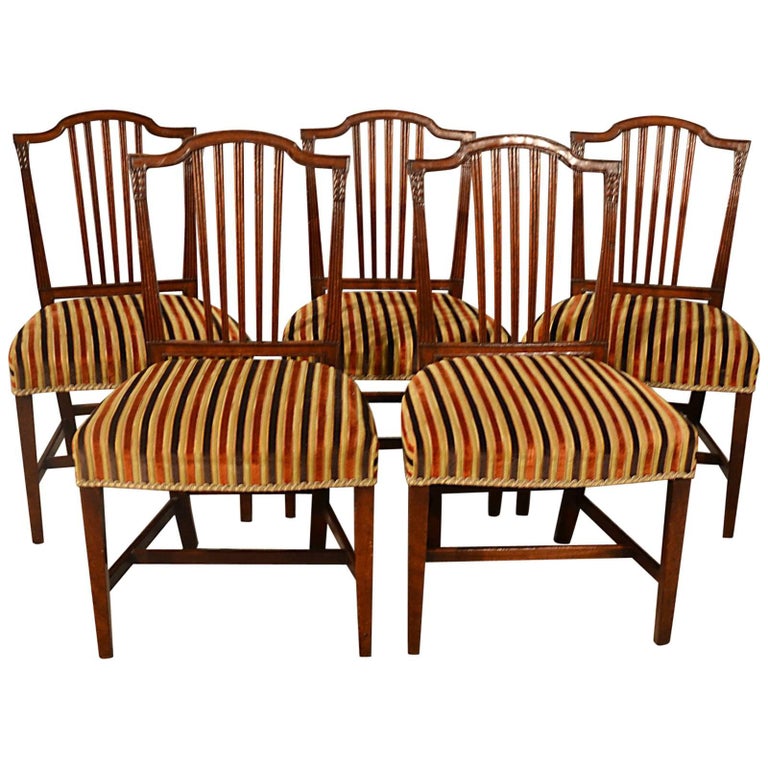 Antique Dining Chairs Set of Five Mahogany Sheraton English
