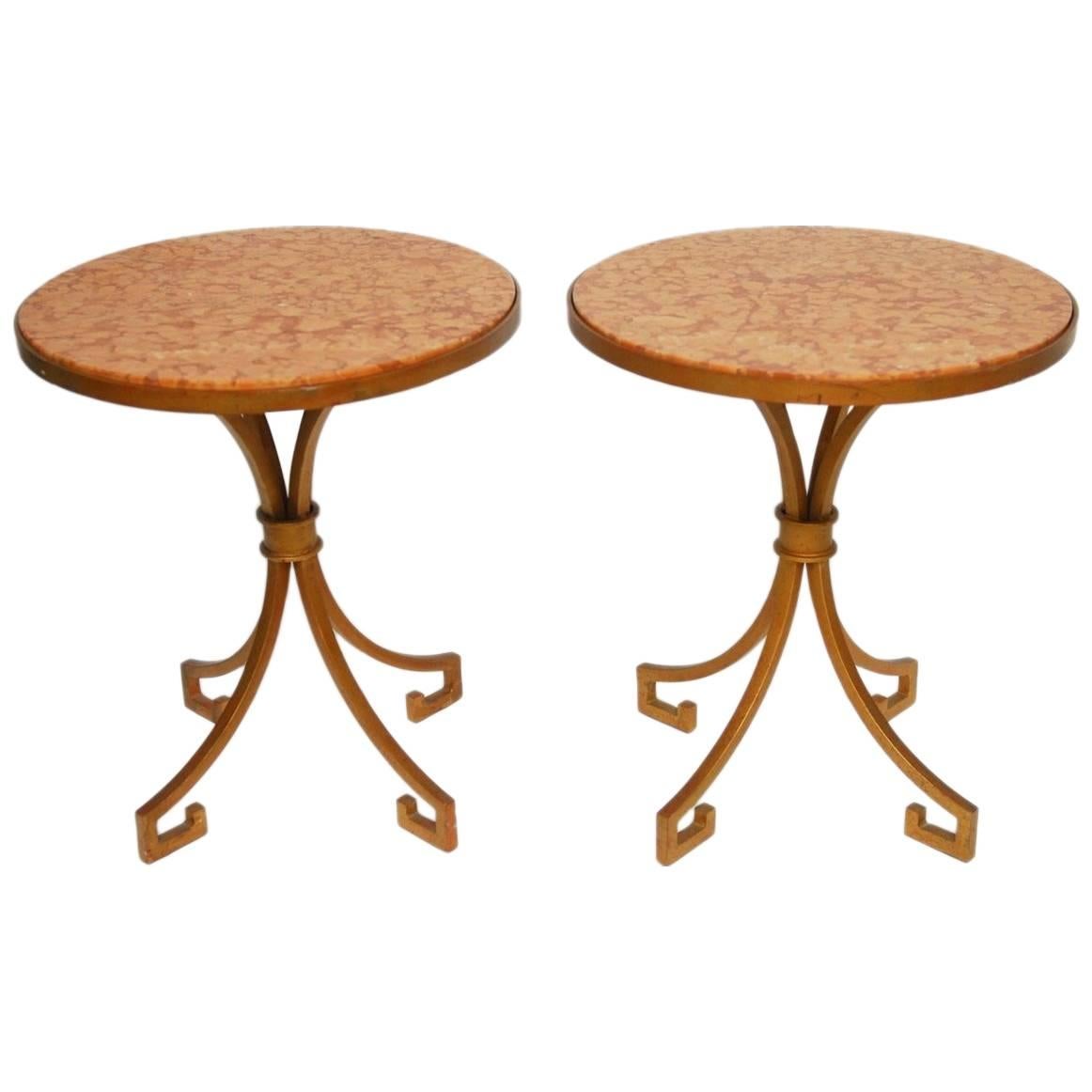 Pair of Italian Iron and Marble Gilt Gueridon Side Tables