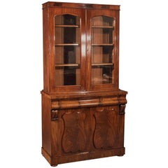 Tall Victorian Flame Mahogany Bookcase with Fitted Lower Cabinet, circa 1860