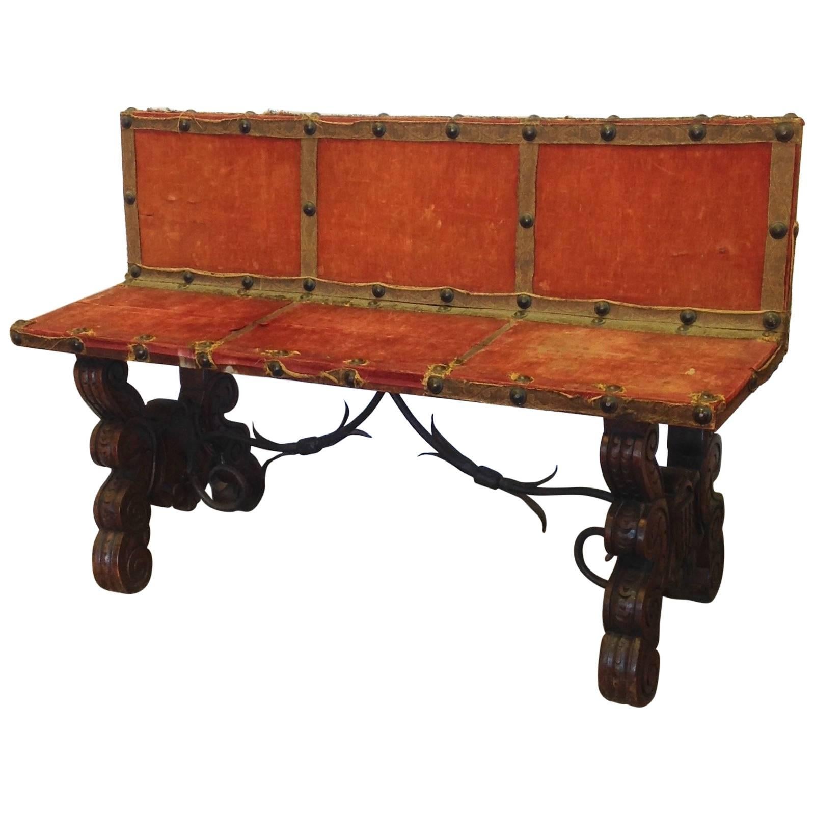 Antique Spanish Hall Bench 19th Century For Sale