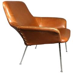 Poul Nørreklit Leather and Steel Club Chair, Denmark 1960s