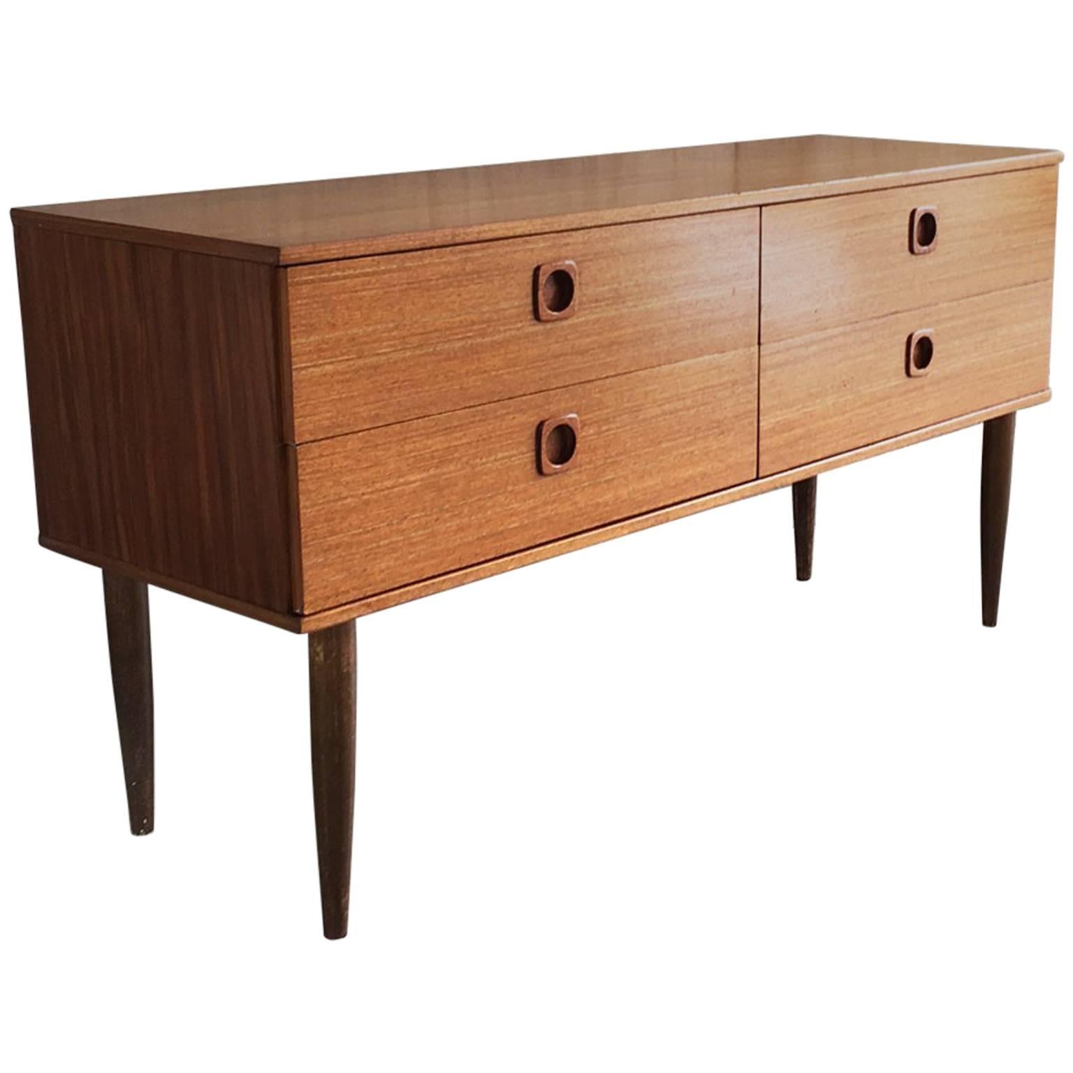 1970s Mid-Century Teak Schreiber Chest of Drawers with Recessed Draw Pulls For Sale