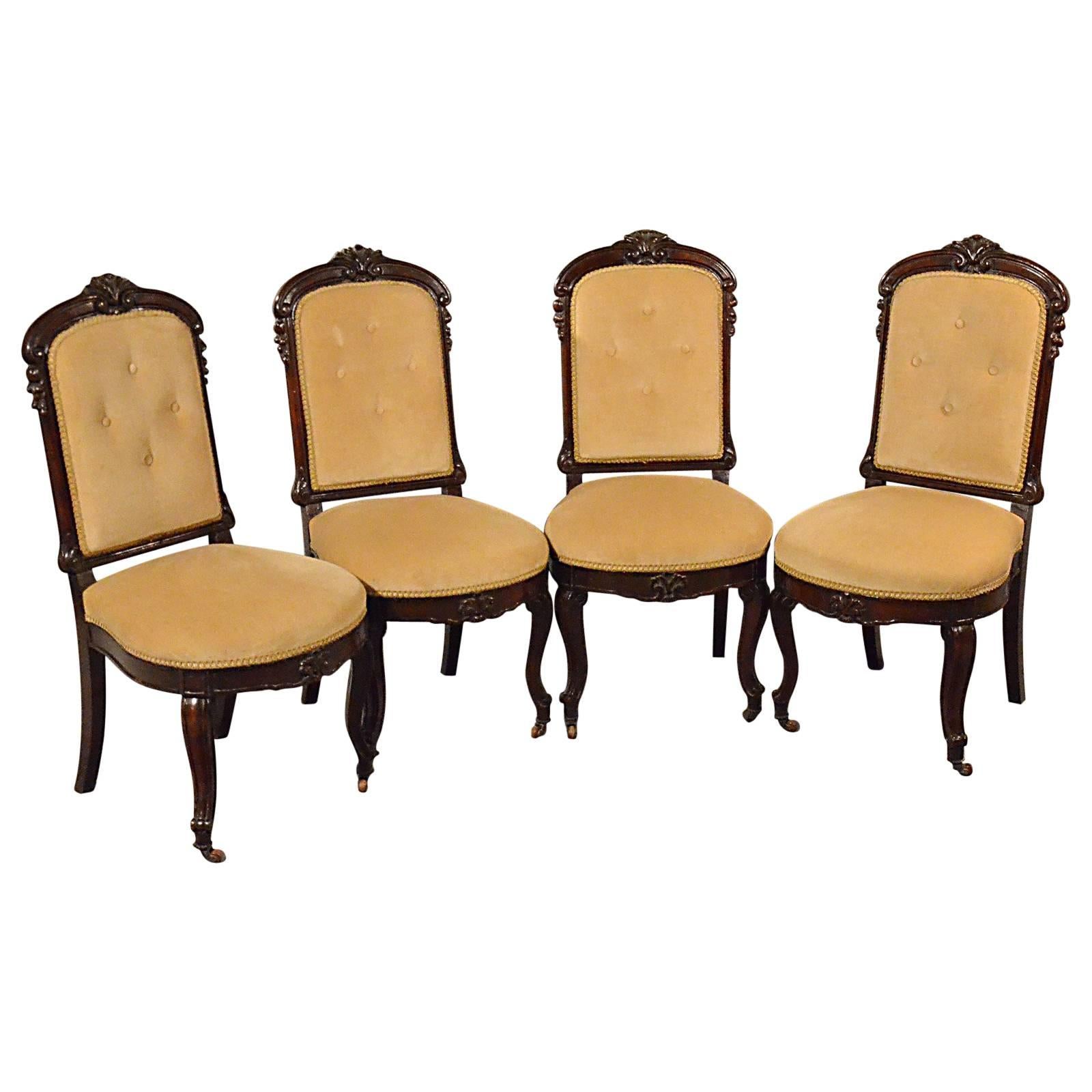 Antique Dining Chairs, Set of Four English Victorian Mahogany, circa 1890