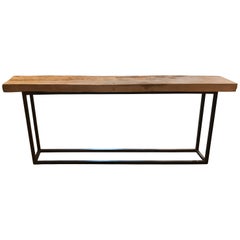 Antique 18th Century Walnut Top Console with Modern Metal Frame