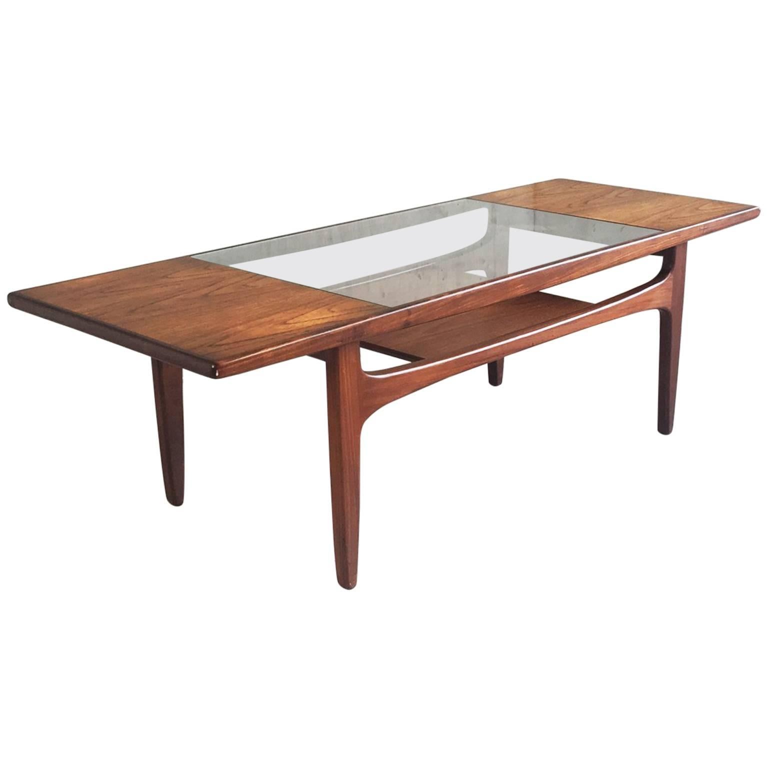 1970s G Plan Mid-Century Modern Teak Coffee Table with Glass Inset For Sale