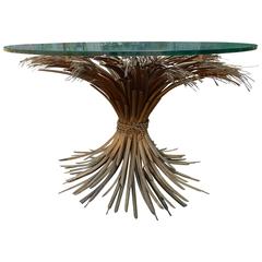1970 Pedestal Table or Coffee Table in the Style YSL in Gilded Iron