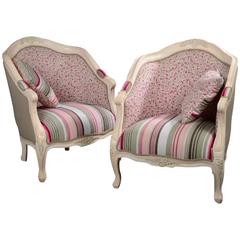 19th Century Pair of Carved Wooden Bergere Chairs
