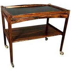 1960s Danish Bar Cart, Brazilian Rosewood and Black Formica