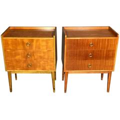 Pair of 1950s Swedish Teak Veneer and Brass Nightstands
