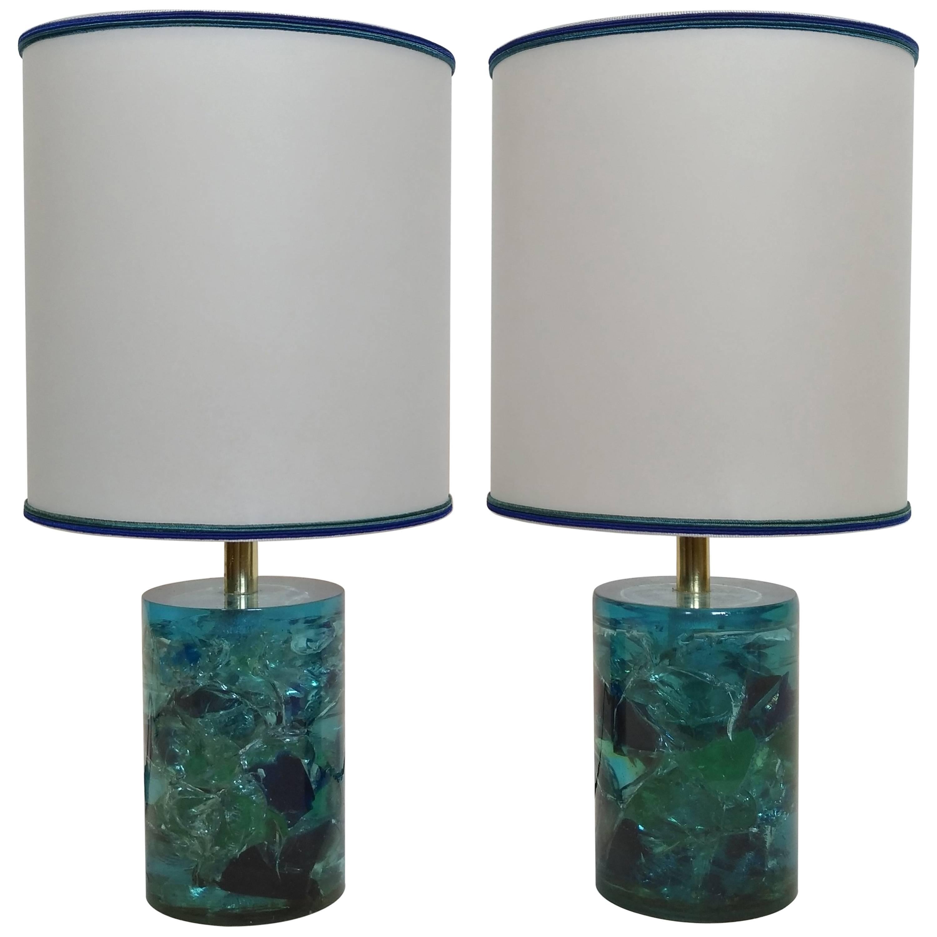 Pair of Table Lamps in Fractal Resin, 1970 For Sale