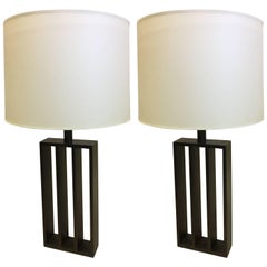 Pair of French Wrought Iron Minimalist Table Lamps in Spirit of Jacques Quinet