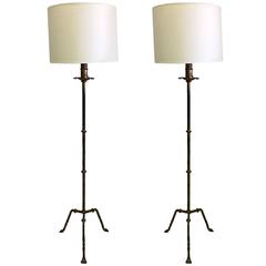Pair of French Mid-Century Gilt Wrought Iron Floor Lamps, circa 1940 11