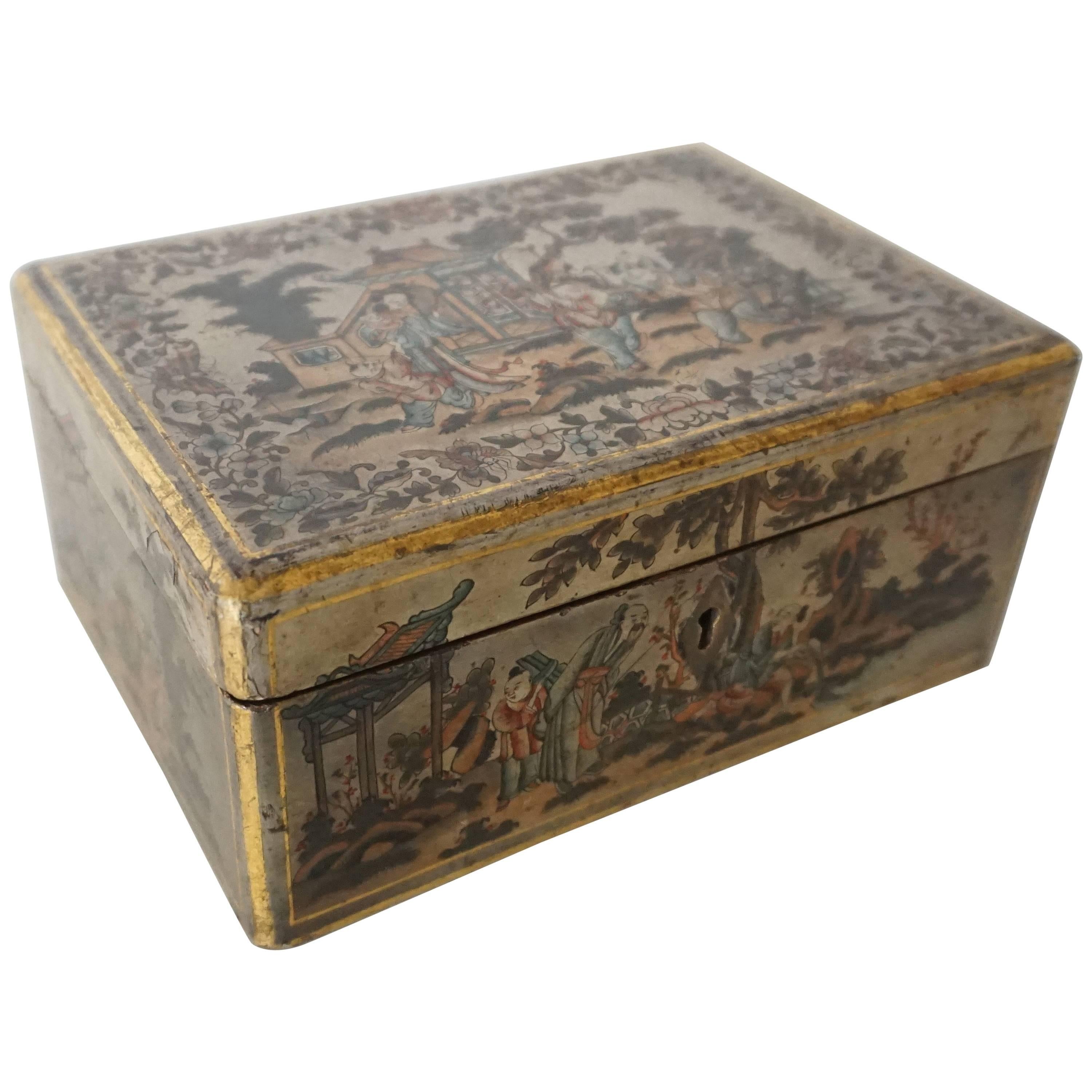 Chinese Export Silver Lacquer Tea Caddy, circa 1800