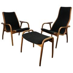 Classic Modern Lounge Chairs and Ottoman by Yngve Ekstrom, Swedese