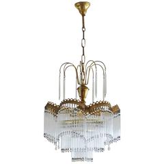 Mid-20th Century French Vintage Cascade Four-Light Chandelier with Glass Rods