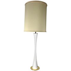 Used Elegant Tall White Enamel and Brass Hourglass Lamp by Stewart Ross James