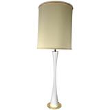 Elegant Tall White Enamel and Brass Hourglass Lamp by Stewart Ross James