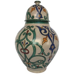Moroccan Handcrafted Ceramic Lidded Urn from Fez with Moorish Design