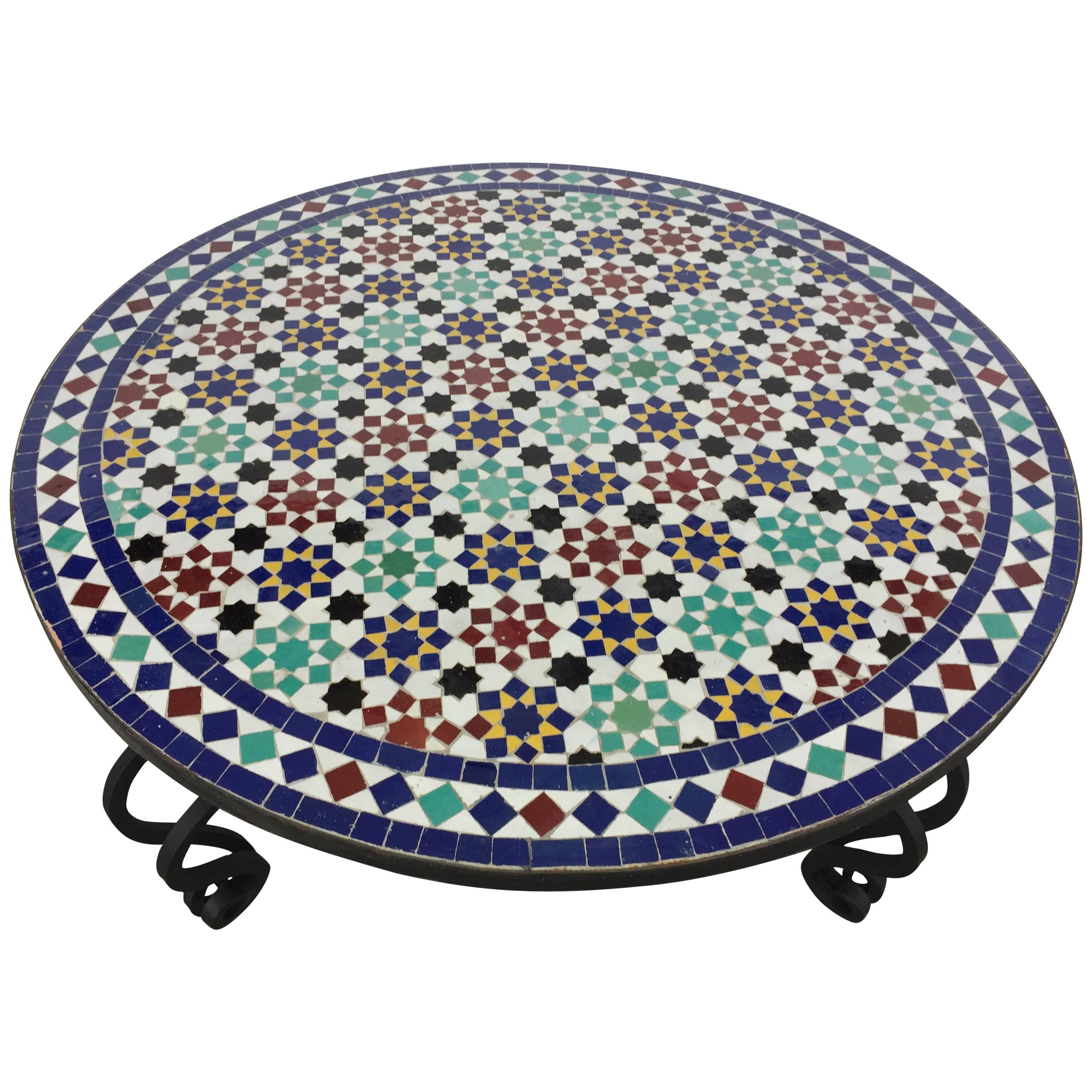 Mosaic Outdoor Round Tile Coffee Table from Morocco
