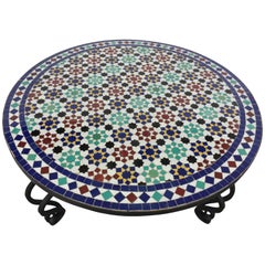 Vintage Mosaic Outdoor Round Tile Coffee Table from Morocco