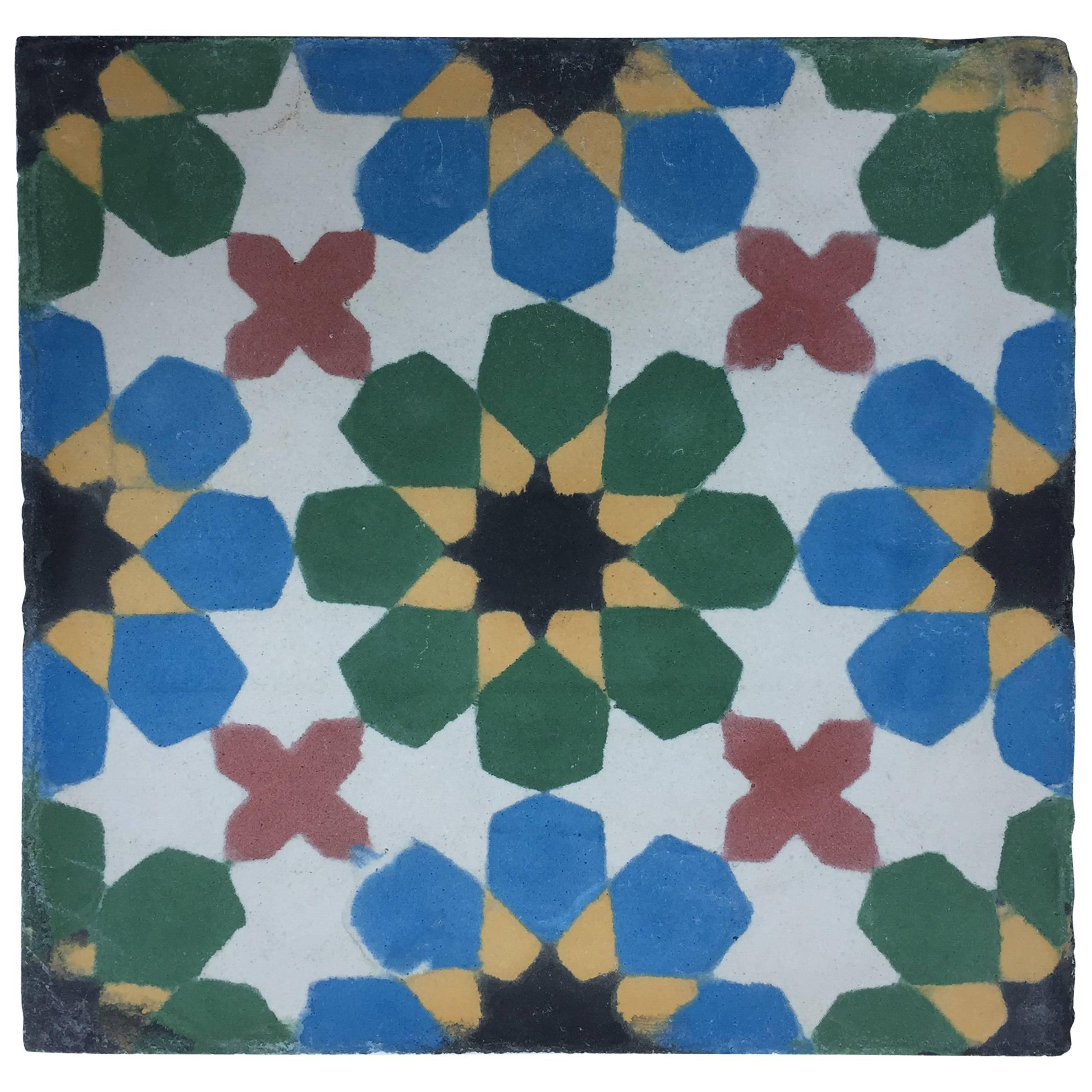 Moroccan Hand-Painted Cement Tile with Traditional Fez Moorish Design