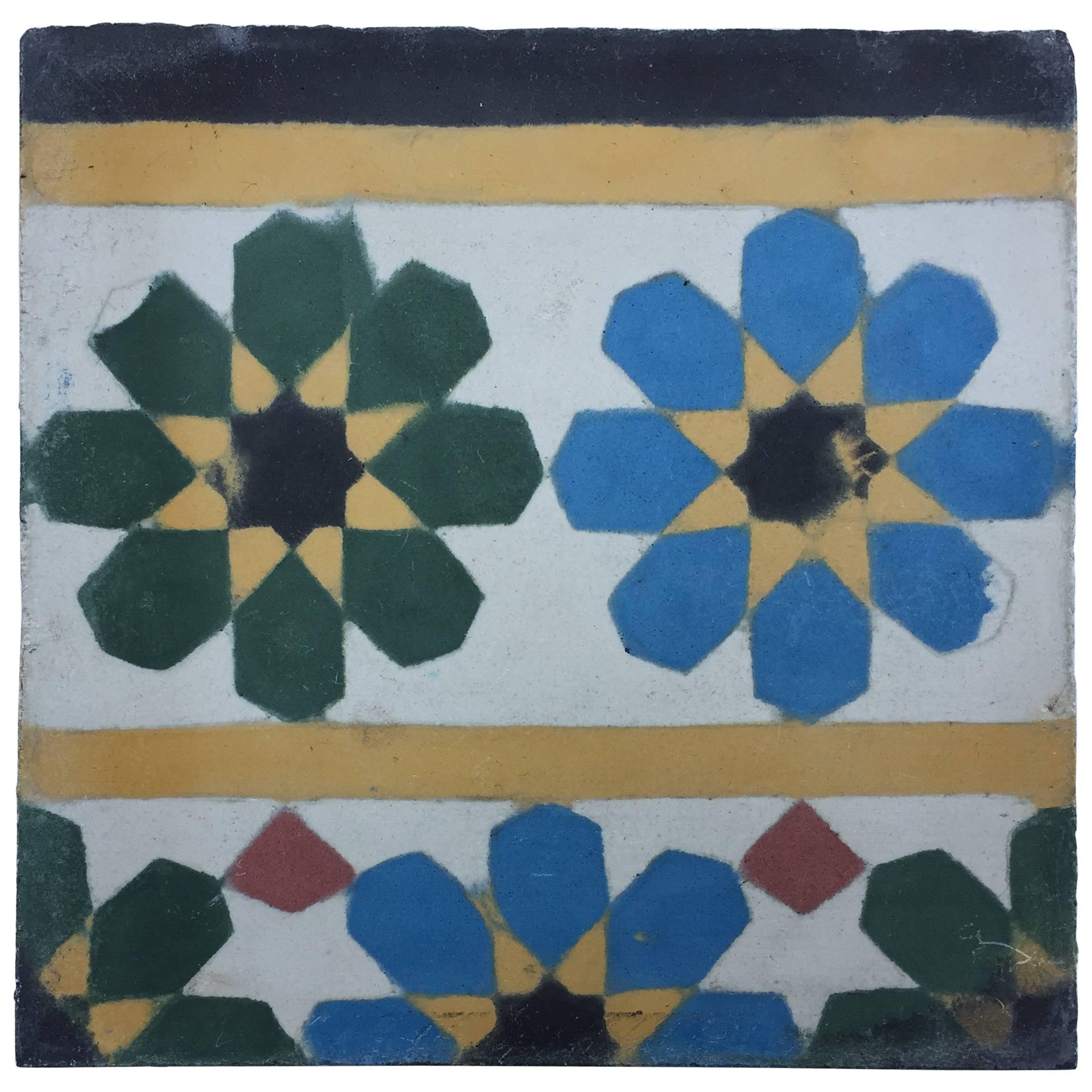 Moroccan Encaustic Cement Tile Border with Fez Moorish Design