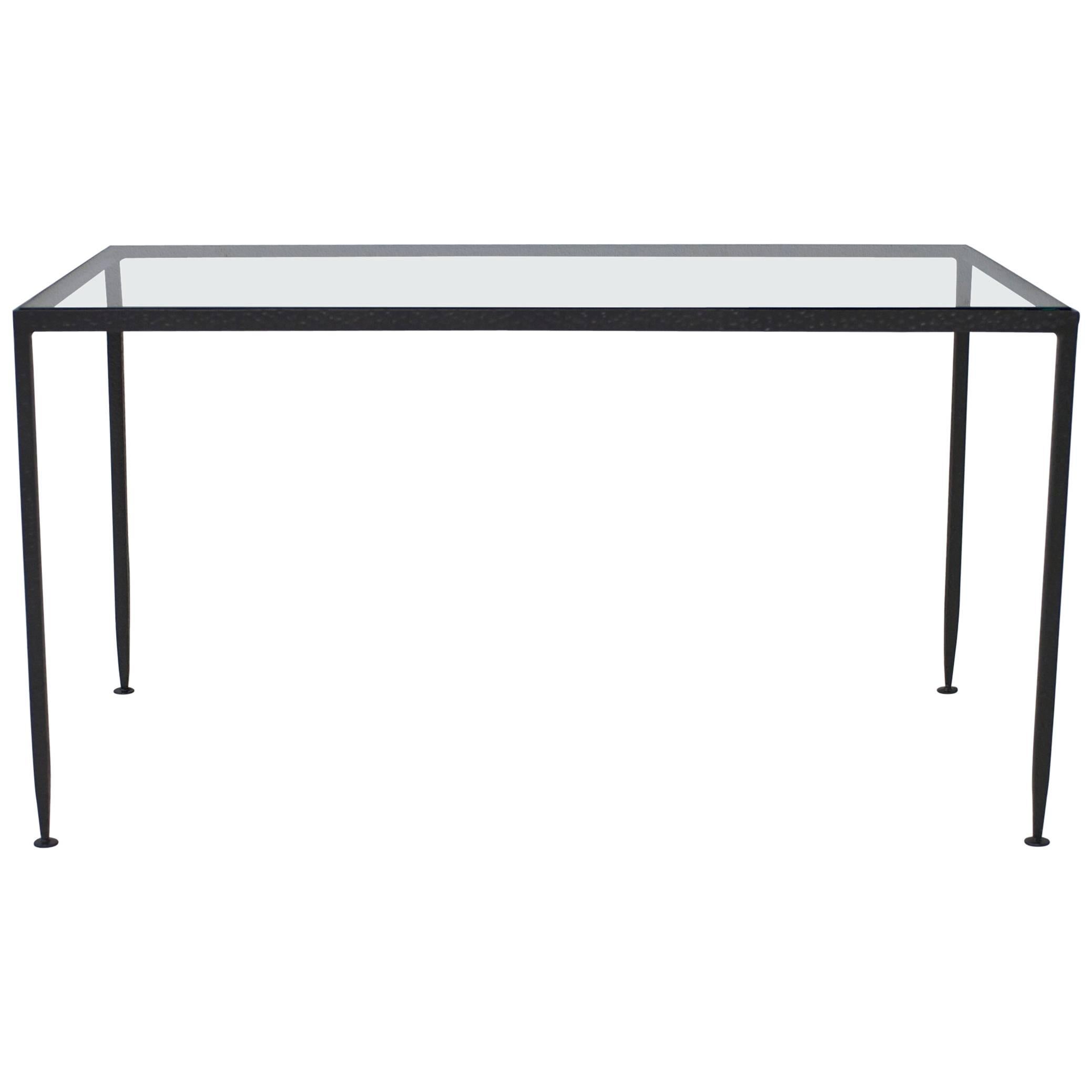 Hand-Forged Hammered Finish Wrought Iron Modernist Coffee Table For Sale