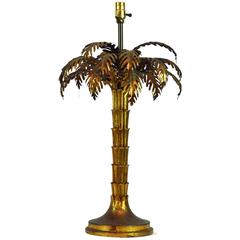 Mid-Century Hollywood Regency Style Gilt Tole Palm Design Table Lamp
