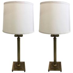 Pair of French Mid-Century Modern Neoclassical Brass Table Lamps, Maison Jansen 9