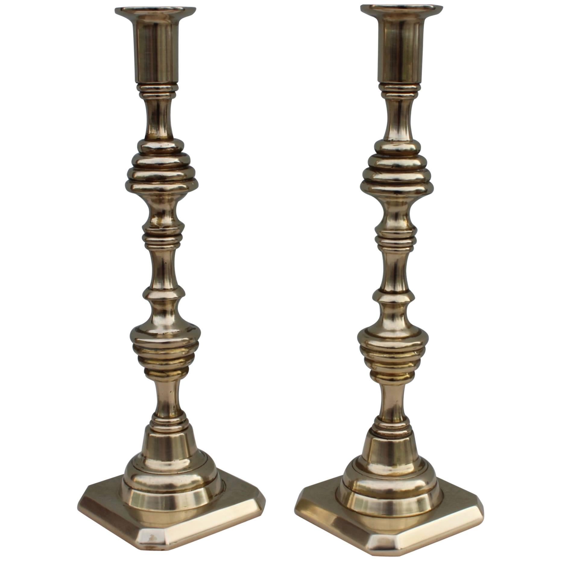 English Brass Tall Candlesticks at 1stDibs