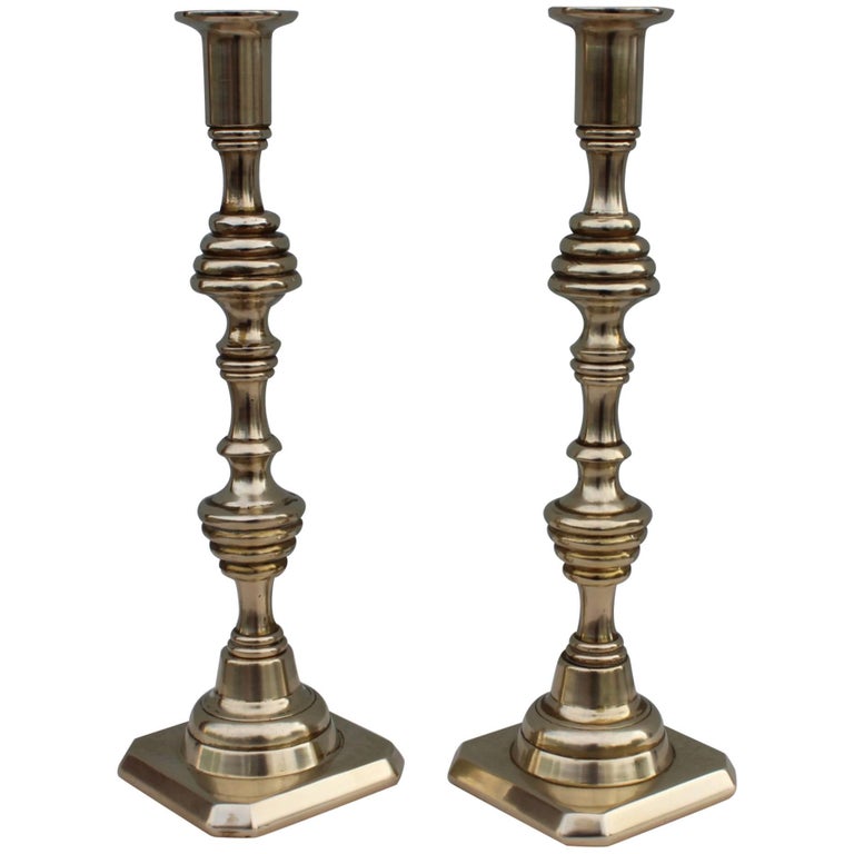 English Brass Tall Candlesticks at 1stDibs