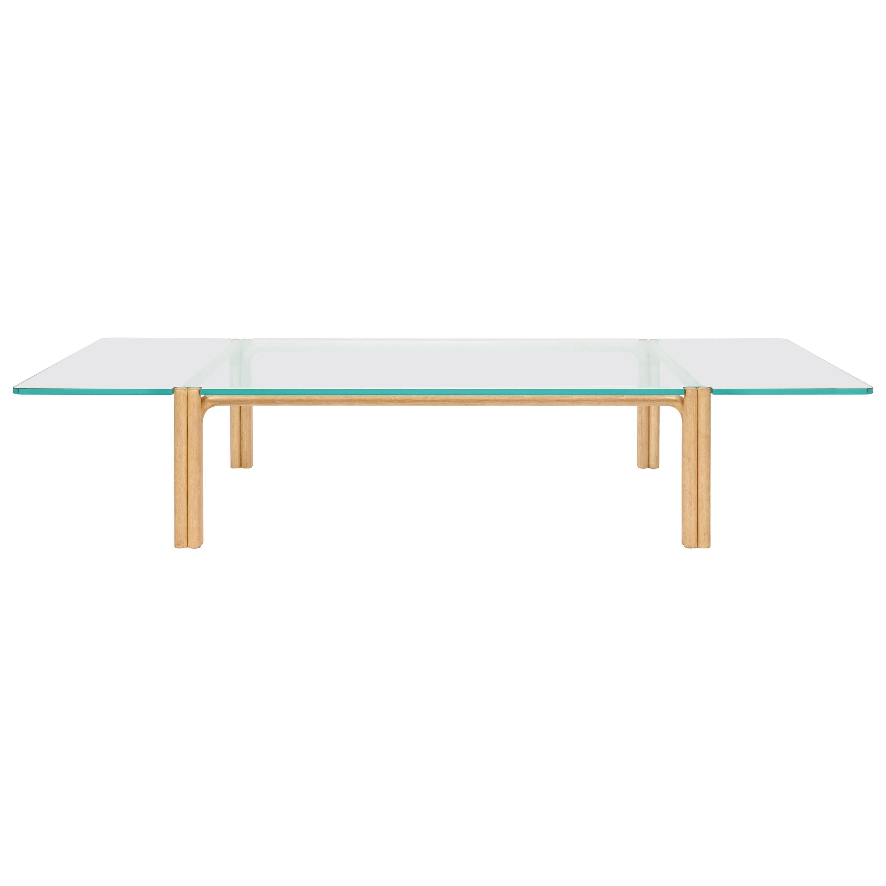 CA21G Contemporary Handcrafted Minimalist Modern Beech and Glass Coffee Table For Sale