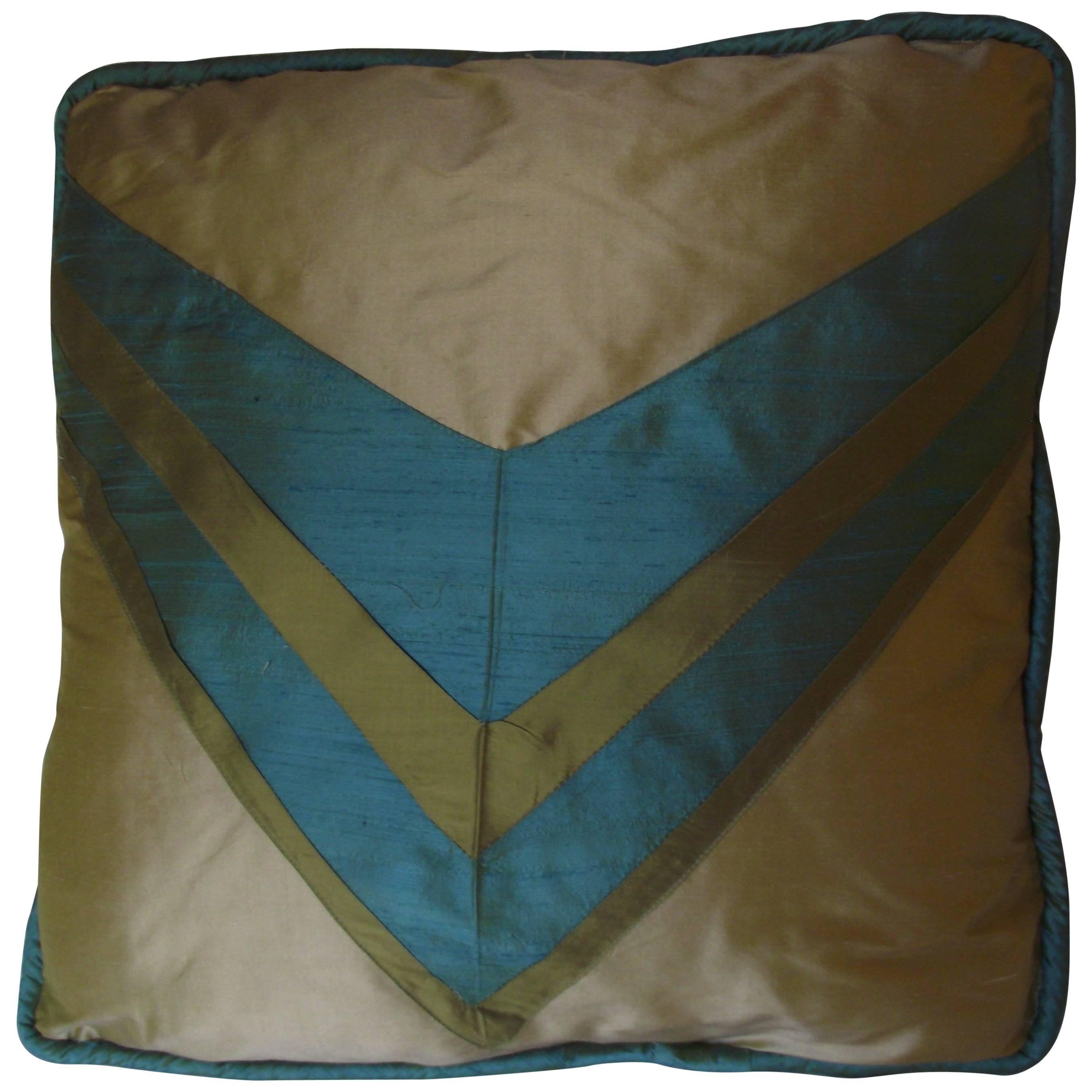 Art Deco Throw Pillow, Original Designed Throw Pillow, Blue and Green Pillow For Sale