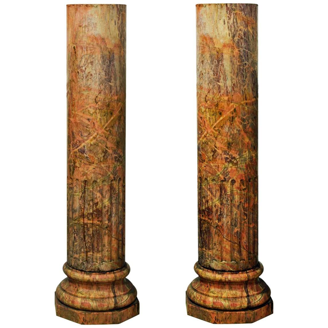 Pair of 18th Century Italian Classical Sienna Marble Rouge Column Pedestals