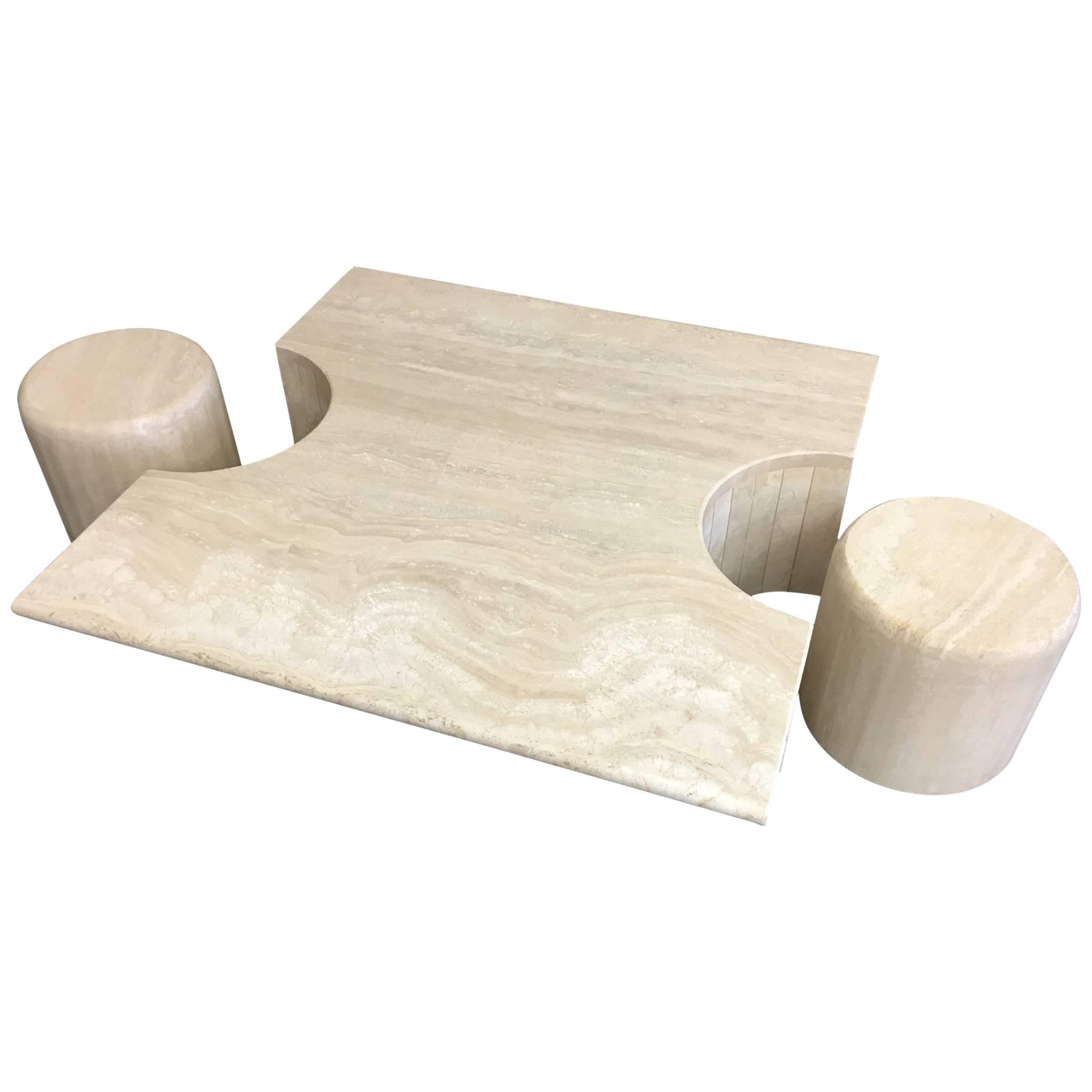 Sculptural Italian Travertine Cocktail Table