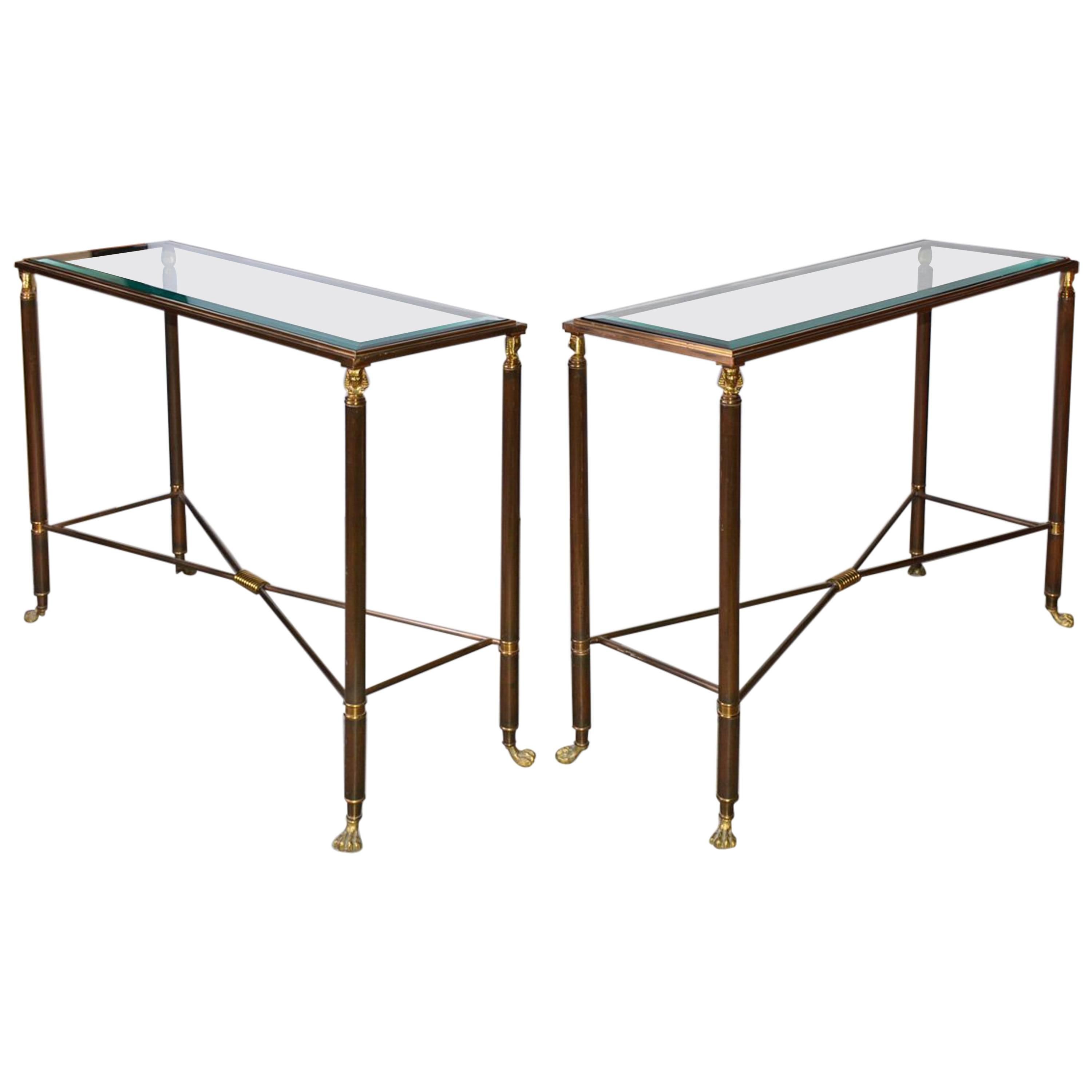 Pair of Bronzed Brass and Glass Top Console Tables