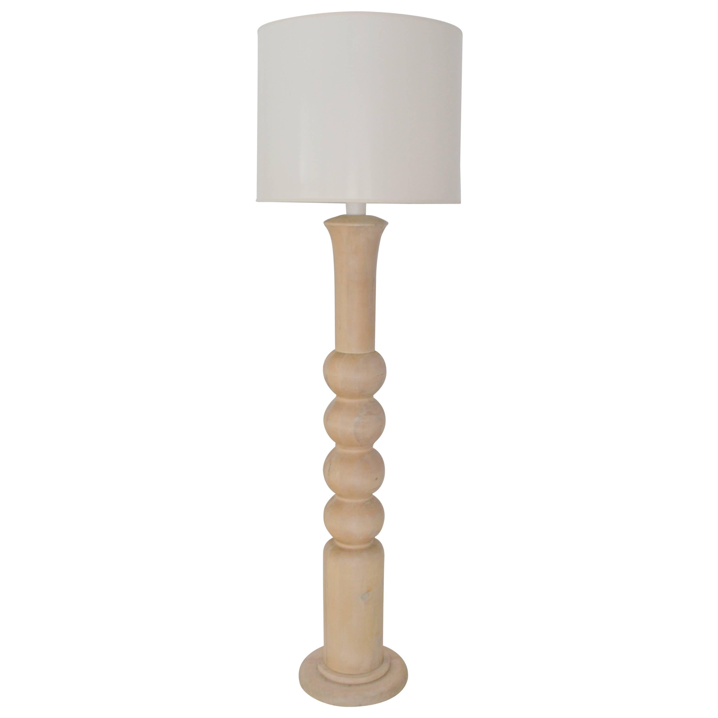 Mid-Century Turned Wood Candlestick Floor Lamp For Sale