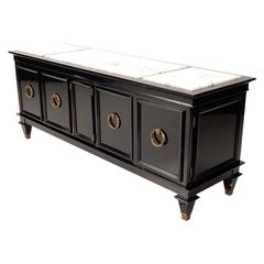 Black Lacquer and Italian Marble Low Cabinet Dorothy Draper, circa 1960 7