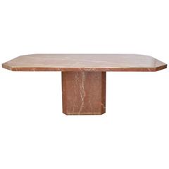 Mid-Century Italian Marble Pedestal Dining Table with Brass Inlay